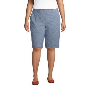 Lands’ End Plus Size Mid Rise Elastic Waist Pull On 12" Chino Bermuda Shorts